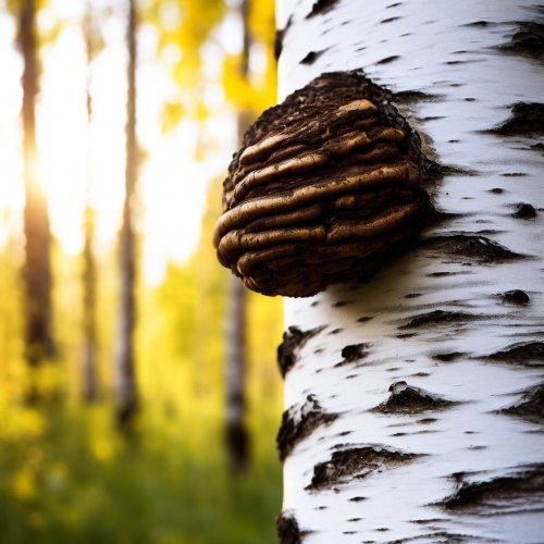 гриб чага на стволе березы, крупный план текстуры