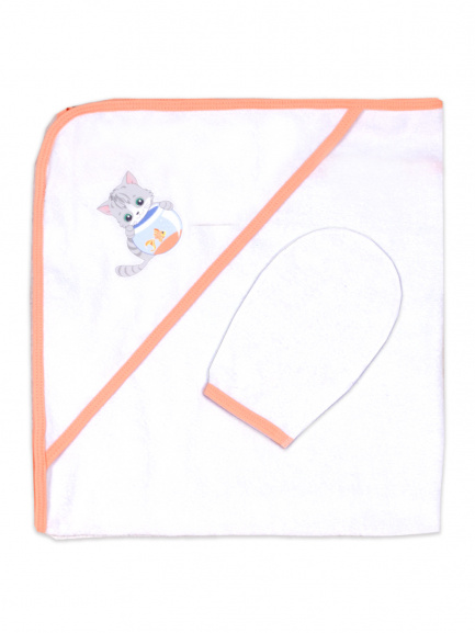 Пелёнка купальная с рукавичкой Т1 аквариум/персик