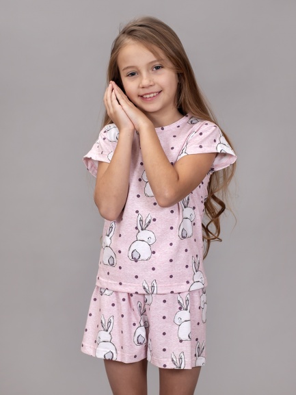 Пижама для девочки ПЖТ-52 кролики/меланж