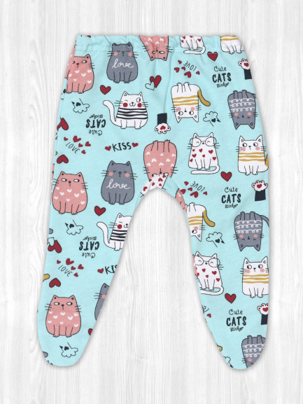 Ползунки на резинке ППг88 (ПрНЧ14ТУ) котик/мятный