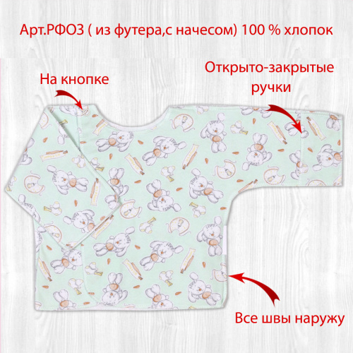 Распашонка о/з рук. на кнопках зайчата/мята