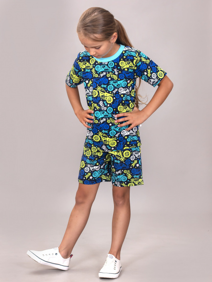 Пижама для детей мотоциклы/бирюза