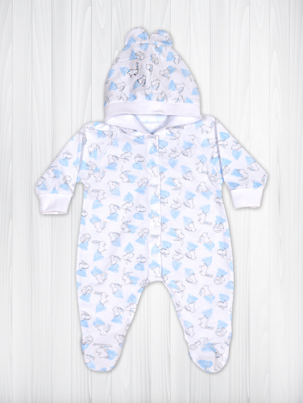 Комбинезон с ушками кролик/голубой