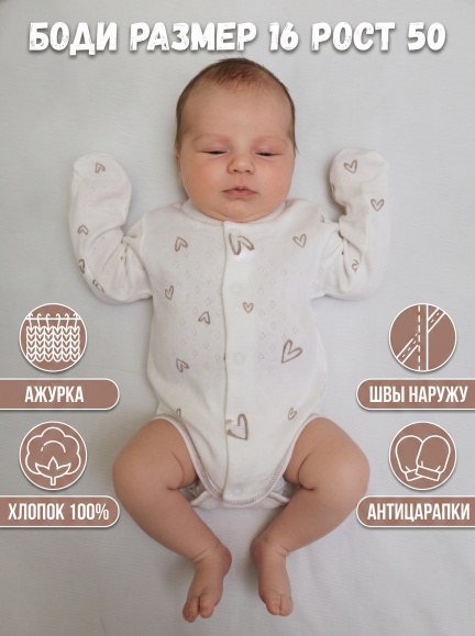 Боди Крошка М-7021 сердце/ажурное