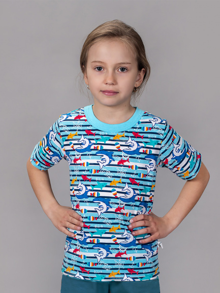 футболка цветная акула/василек