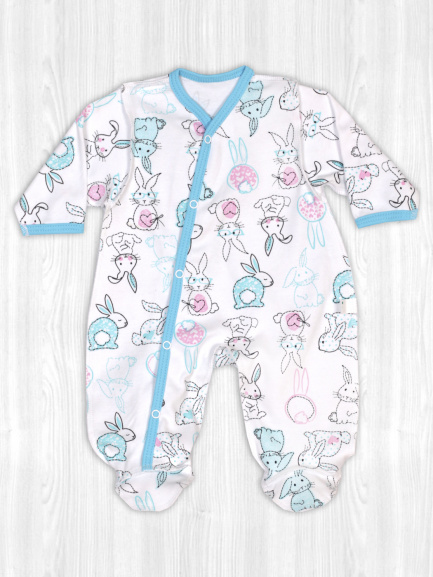 Комбинезон интерлок кролики/лазурный