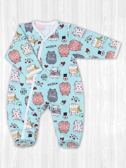 Комбинезон футер котик/мятный