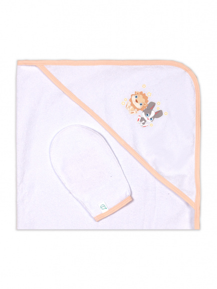 Пелёнка купальная с рукавичкой Т1 лев/зайка