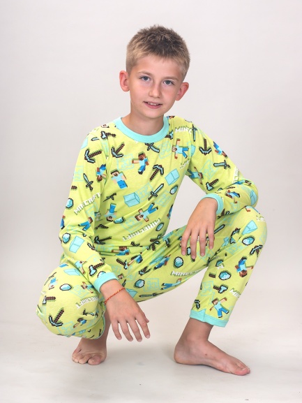 Пижама для детей ПЖТ-209 крафт/зеленый