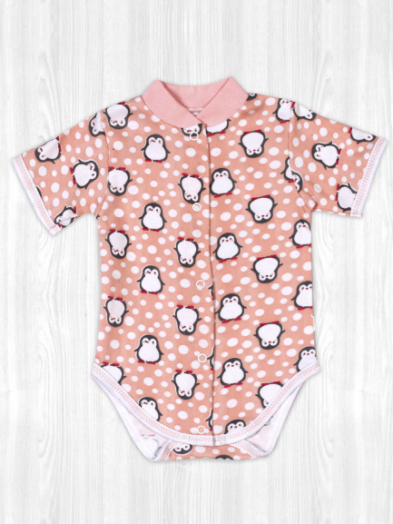 Боди для новорожденных пингвин/персик