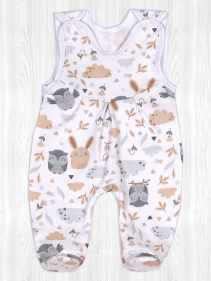 Ползунки длинные детские на кнопках совы/бежевый