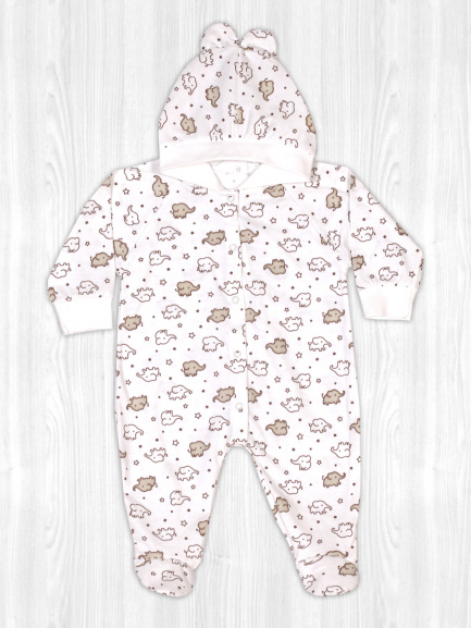 Комбинезон с ушками слоники/коричневый