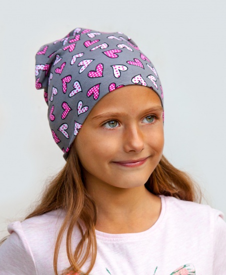 Шапка сердечки /серый