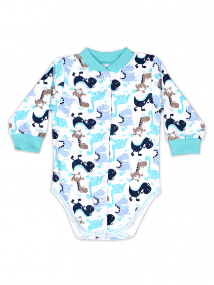 Боди для новорожденных дино/бирюза