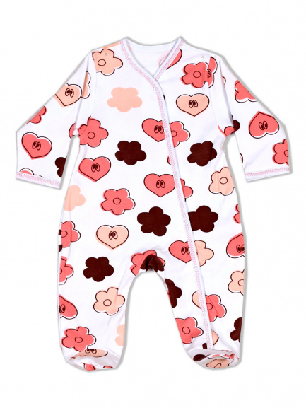 Комбинезон интерлок цветы/коралл