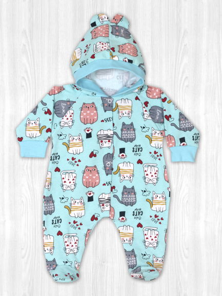 Комбинезон с ушками котик/мятный