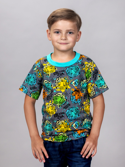 футболка цветная тигры/бирюза