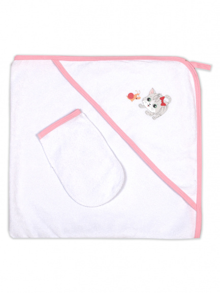 Пелёнка купальная с рукавичкой Т1 котик/улитка