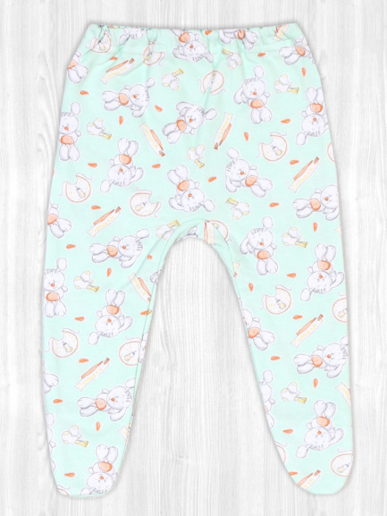 Ползунки для новорожденных на резинке зайчата/мята