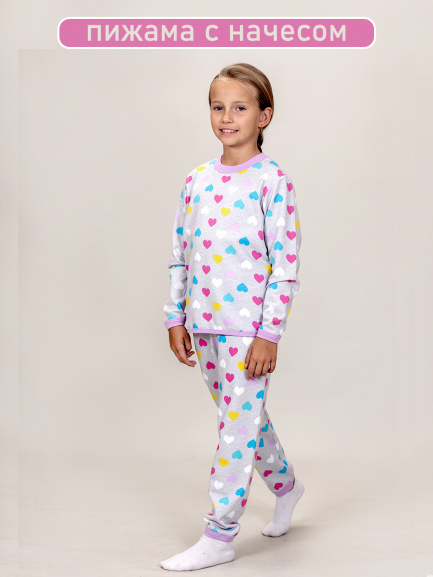 Пижама для девочек футер сердечки/сирень