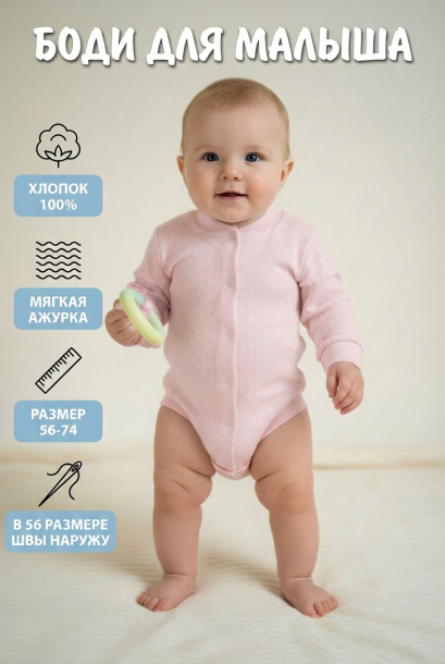 Боди М-7043 розовый/ажур