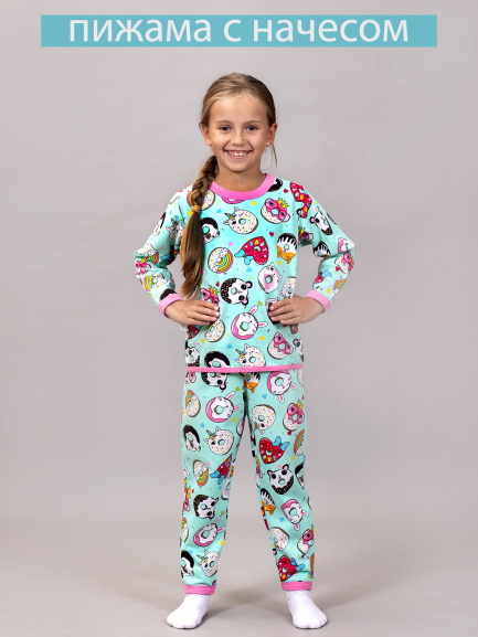 Пижама для девочек футер пышки/розовый (оз)