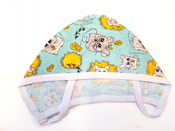 Чепчик детский трикотажный мышки с сыром/бирюза