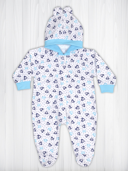 Комбинезон с ушками сердце/синий