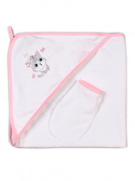 Пелёнка купальная с рукавичкой Т1 кошка/розовый
