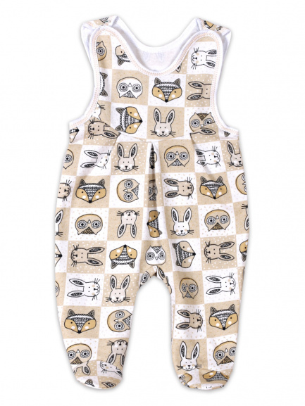 Ползунки длинные детские на кнопках Звери/беж