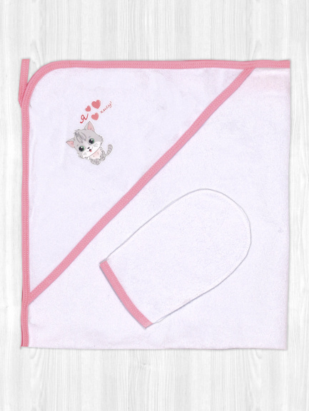 Пелёнка купальная с рукавичкой люблю/кису