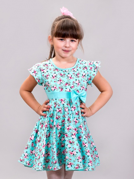 Платье детское розы/ментол
