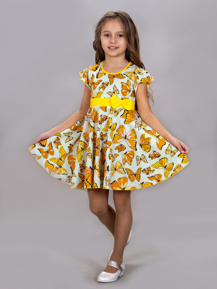 Платье детское мотыльки/лимончик