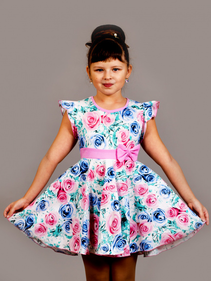 Платье детское розочки/голубой