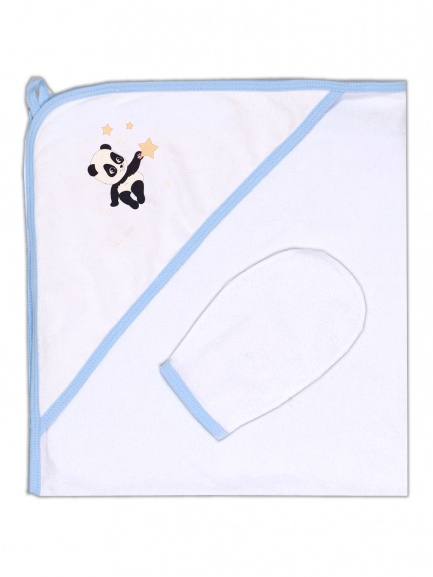Пелёнка купальная с рукавичкой Т1 панда/звезды (синий)