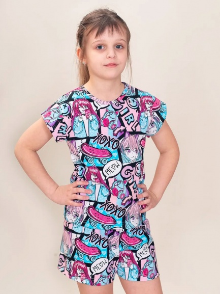 Пижама для девочки ПЖТ-52 аниме/фуксия