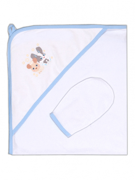 Пелёнка купальная с рукавичкой Т1 овен/синий