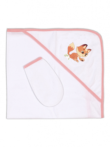 Пелёнка купальная с рукавичкой Т1 лиса/сидит