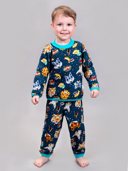 Пижама для детей тигры/бирюза
