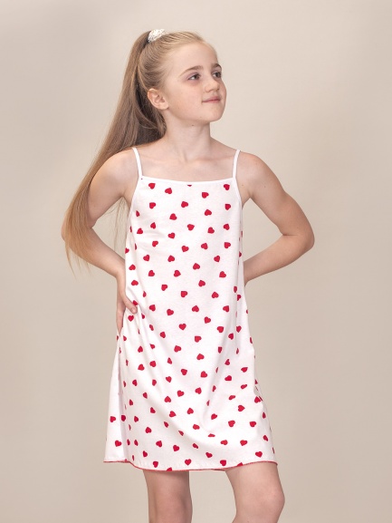 Ночная сорочка для девочки сердечки/алые
