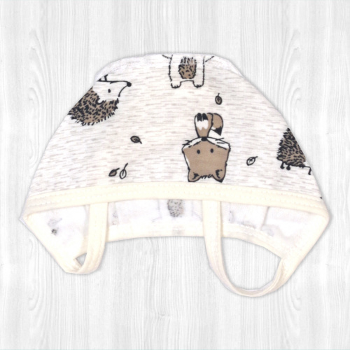 Чепчик для новорожденного с начесом лесные/обитатели