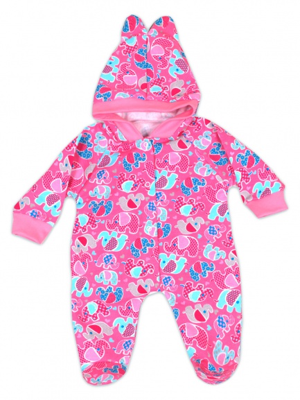 Комбинезон с ушками слоники/розовый