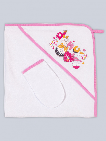 Пелёнка купальная с рукавичкой Т1 пончики