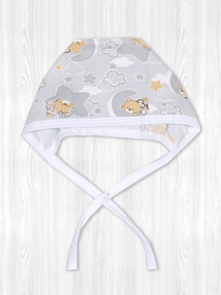 Чепчик детский трикотажный мишка спит серый