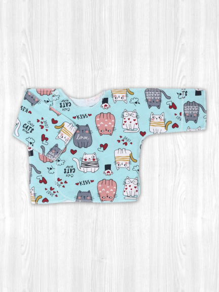 Распашонка о/з рук. на кнопках начёс котик/мятный