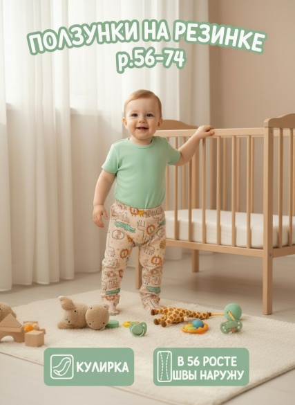 Ползунки детские на резинке зоопарк/африка