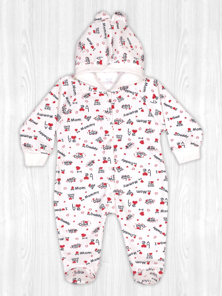 Комбинезон с ушками люблю/экрю