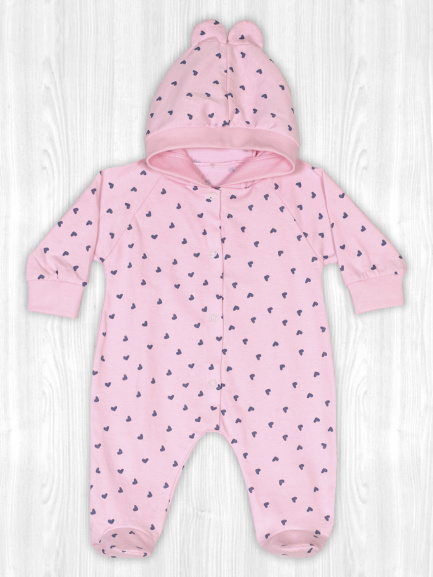Комбинезон с ушками сердечки/серый