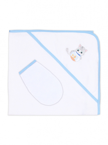 Пелёнка купальная с рукавичкой Т1 рыбка/кошка
