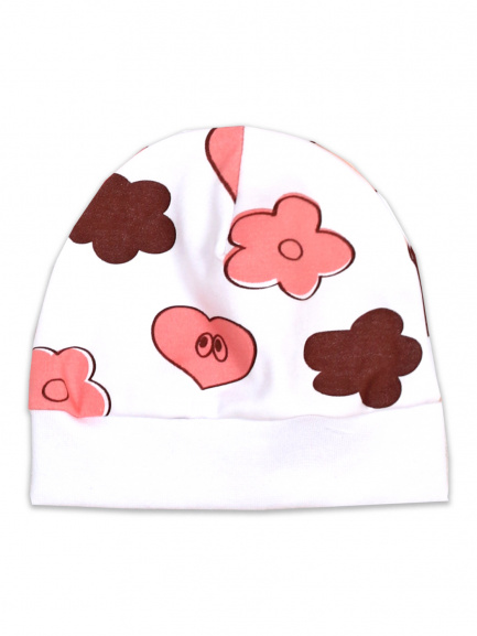 Шапочка детская цветы/коралл